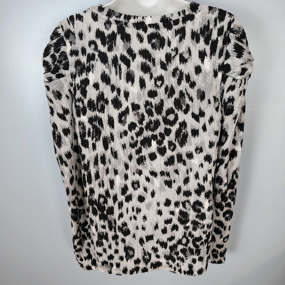 Loft Leopard Print Textured Knot Shoulder Blouse Black White Med safari Summer - Picture 9 of 13